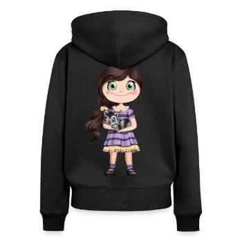 Mädchen mit Katze - Frauen Premium Bio Zip Hoodie - Schwarz - Hinten - Julia (174cm)