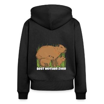 Capybara Fête des mères Meilleure maman - Sweat à capuche zippé Premium bio Femme - noir - Dos - Julia (174cm)