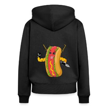 Ninja Fighter Hot Dog Amour Hot Dog - Sweat à capuche zippé Premium bio Femme - noir - Dos - Julia (174cm)