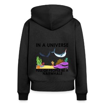 Narval Licorne Baleine Baleines Mer Océan Biologie - Sweat à capuche zippé Premium bio Femme - noir - Dos - Julia (174cm)