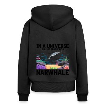 Narval Licorne Baleine Baleines Mer Océan Biologie - Sweat à capuche zippé Premium bio Femme - noir - Dos - Julia (174cm)