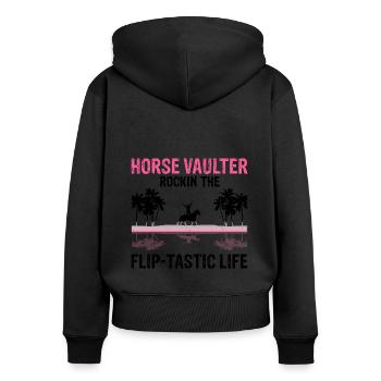 Voltigieren Design und Voltigieren Pferde Designs - Frauen Premium Bio Zip Hoodie - Schwarz - Hinten - Julia (174cm)