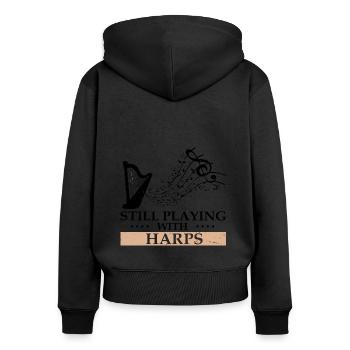 Harp design for harpist and harp player - Women's Premium Organic Zip Hoodie - black - Back - Julia (174cm)