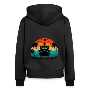 Retro Sunset Boat - Sweat à capuche zippé Premium bio Femme - noir - Dos - Julia (174cm)