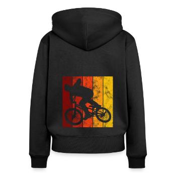 Cadeau rétro de vélo de vélo BMX Vélo Motocross - Sweat à capuche zippé Premium bio Femme - noir - Dos - Julia (174cm)