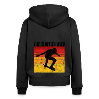 La vie est meilleure sur mon skateboard skate skateboarder - Sweat à capuche zippé Premium bio Femme - noir - Dos - Julia (174cm)