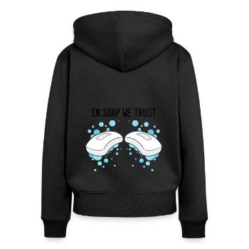 Conception de savon maison pour la fabrication de savon à l’huile - Sweat à capuche zippé Premium bio Femme - noir - Dos - Julia (174cm)