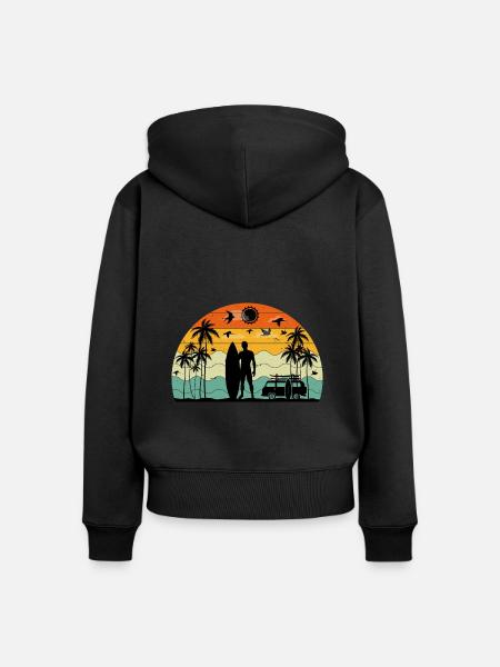Surf Retro Sonnenuntergang - Frauen Premium Bio Zip Hoodie - Schwarz