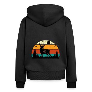 Retro Sunset cerf Drôle d’humour de chasse - Sweat à capuche zippé Premium bio Femme - noir - Dos - Julia (174cm)