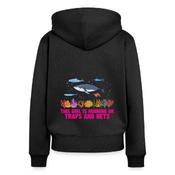 Girl Net Boat Marine Biologist Biology Ocean - Women's Premium Organic Zip Hoodie - black - Back - Julia (174cm)