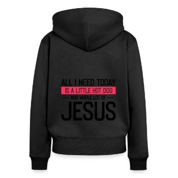 Jésus et Hot Dog Dieu Christ Chrétien - Sweat à capuche zippé Premium bio Femme - noir - Dos - Julia (174cm)