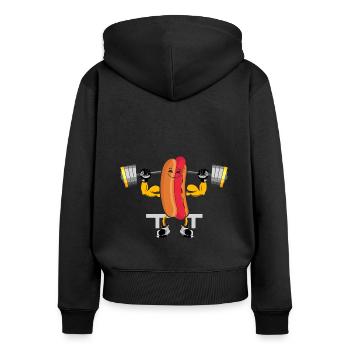 Hot Dog Bodybuilding Fitness Gym Gift - Women's Premium Organic Zip Hoodie - black - Back - Julia (174cm)