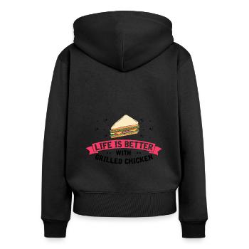 Food Love Sandwich Baguette Cheese - Women's Premium Organic Zip Hoodie - black - Back - Julia (174cm)