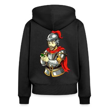 Chevalier avec smartphone - Sweat à capuche zippé Premium bio Femme - noir - Dos - Julia (174cm)