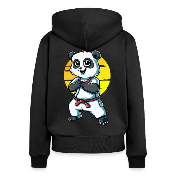 Panda mignon d’arts martiaux - Sweat à capuche zippé Premium bio Femme - noir - Dos - Julia (174cm)
