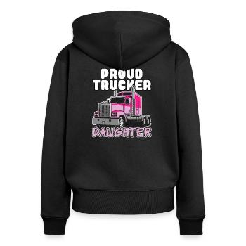 Trucker Tochter Fernfahrer LKW Fahrer - Frauen Premium Bio Zip Hoodie - Schwarz - Hinten - Julia (174cm)