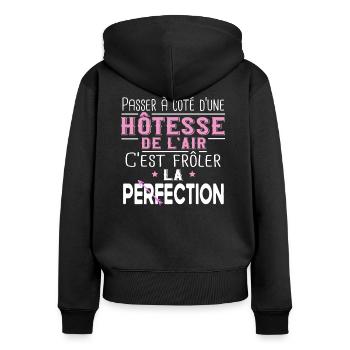 Hôtesse de l'air. Cadeau avion, Boing, vacances - Sweat à capuche zippé Premium bio Femme - noir - Dos - Julia (174cm)