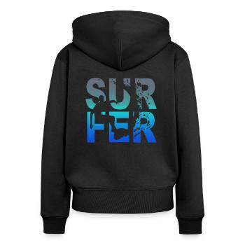 Surfer - Frauen Premium Bio Zip Hoodie - Schwarz - Hinten - Julia (174cm)