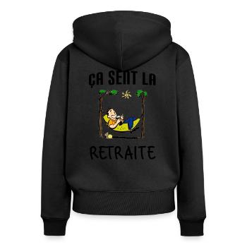 Ca sent la retraite - cadeau départ en retraite - Sweat à capuche zippé Premium bio Femme - noir - Dos - Julia (174cm)