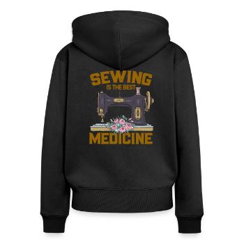 sewing is the best medicine Couture Couture - Sweat à capuche zippé Premium bio Femme - noir - Dos - Julia (174cm)