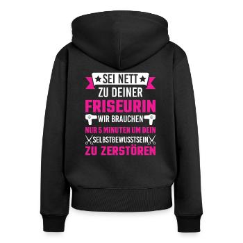 Friseurin Friseur Frisörin Friseuse Spruch Motiv - Frauen Premium Bio Zip Hoodie - Schwarz - Hinten - Julia (174cm)