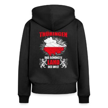 Thüringen Schönstes Land Der Welt Lustiger Spruch - Frauen Premium Bio Zip Hoodie - Schwarz - Hinten - Julia (174cm)