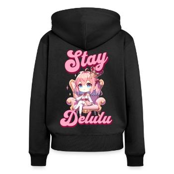 Stay Delulu Pink Anime Girl - Women's Premium Organic Zip Hoodie - black - Back - Julia (174cm)