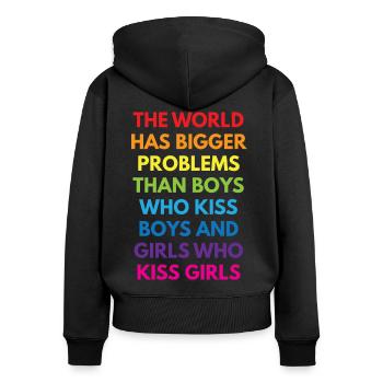 LGBTQ+ - Sweat à capuche zippé Premium bio Femme - noir - Dos - Julia (174cm)