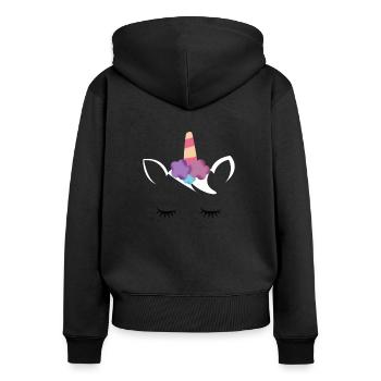 Licorne cadeau tendance fille rose pourpre filles - Sweat à capuche zippé Premium bio Femme - noir - Dos - Julia (174cm)