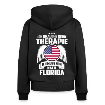 FLORIDA - KEINE THERAPIE - SPRUCH - GESCHENK - Frauen Premium Bio Zip Hoodie - Schwarz - Hinten - Julia (174cm)