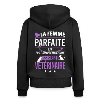 Assistante vétérinaire - Sweat à capuche zippé Premium bio Femme - noir - Dos - Julia (174cm)
