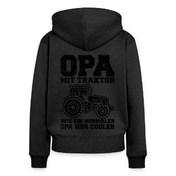 Opa Mit Traktor Wie Ein Normaler Opa Nur Cooler La - Frauen Premium Bio Zip Hoodie - Schwarz - Hinten - Julia (174cm)