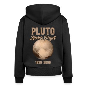 Pluto Never Forget - Frauen Premium Bio Zip Hoodie - Schwarz - Hinten - Julia (174cm)