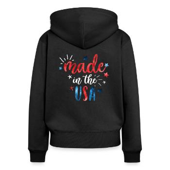 4. Juli Made in USA - Frauen Premium Bio Zip Hoodie - Schwarz - Hinten - Julia (174cm)