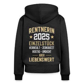 RENTE RENTNER RENTNERIN 2025 - Frauen Premium Bio Zip Hoodie - Schwarz - Hinten - Julia (174cm)