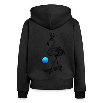 Flamingo Blau Skate Fresh Modern SVENPAINT - Frauen Premium Bio Zip Hoodie - Schwarz - Hinten - Julia (174cm)