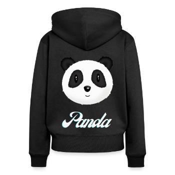 Panda Design Panda Kopf Weiss Schwarz Panda Bär - Frauen Premium Bio Zip Hoodie - Schwarz - Hinten - Julia (174cm)