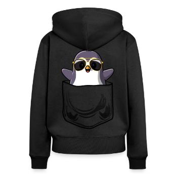 Pingouin Poche poitrine lunettes de soleil Pocket - Sweat à capuche zippé Premium bio Femme - noir - Dos - Julia (174cm)