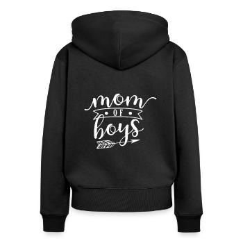 MOM OF BOYS - Frauen Premium Bio Zip Hoodie - Schwarz - Hinten - Julia (174cm)