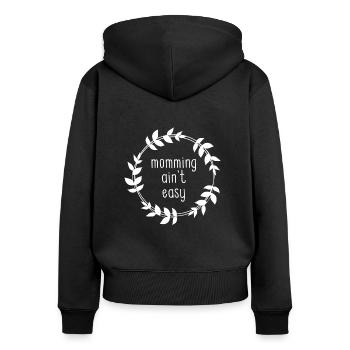 MOMMAGE N'EST PAS FACILE - Sweat à capuche zippé Premium bio Femme - noir - Dos - Julia (174cm)