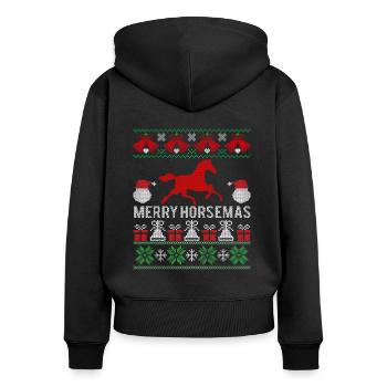 Frohe Pferde Weihnacht - Frauen Premium Bio Zip Hoodie - Schwarz - Hinten - Julia (174cm)