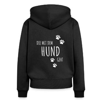 Die mit dem Hund geht | Hundepfote Gassi Gehen - Frauen Premium Bio Zip Hoodie - Schwarz - Hinten - Julia (174cm)