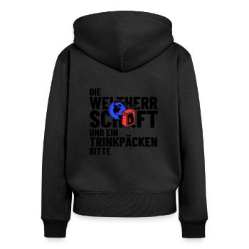 Weltherrschaft Trinkpäckchen Lustiger Spruch Shirt - Frauen Premium Bio Zip Hoodie - Schwarz - Hinten - Julia (174cm)