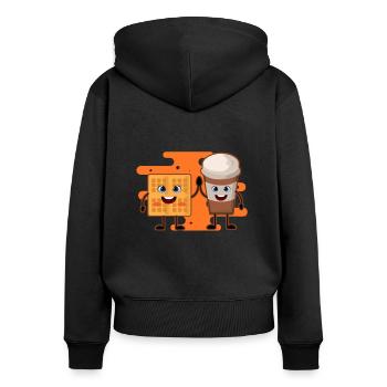 Waffel Kaffee Lecker Essen Trinken Süß - Frauen Premium Bio Zip Hoodie - Schwarz - Hinten - Julia (174cm)
