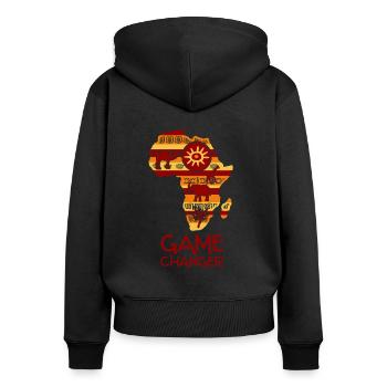 Africa Game Changer - Frauen Premium Bio Zip Hoodie - Schwarz - Hinten - Julia (174cm)
