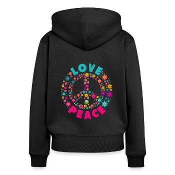 Chemise Hippi Love Peace Motif Hippie Flower Power - Sweat à capuche zippé Premium bio Femme - noir - Dos - Julia (174cm)