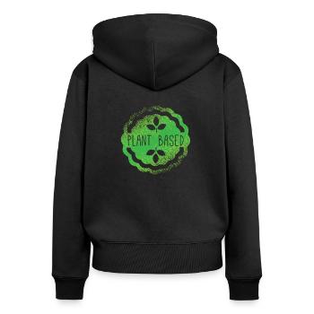 plant based veganer - Frauen Premium Bio Zip Hoodie - Schwarz - Hinten - Julia (174cm)