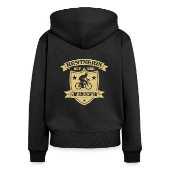 Fahrrad Rentnerin auf der Ueberholspur - Frauen Premium Bio Zip Hoodie - Schwarz - Hinten - Julia (174cm)