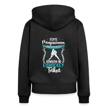 Eishockey Prinzessin Ice Hockey Trikot Spruch Frau - Frauen Premium Bio Zip Hoodie - Schwarz - Hinten - Julia (174cm)