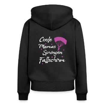 Fallschirm Mama Skydive Mutti Skydiver Spruch - Frauen Premium Bio Zip Hoodie - Schwarz - Hinten - Julia (174cm)